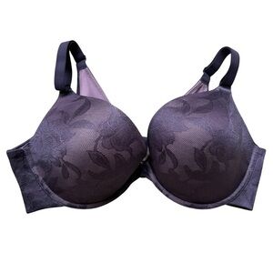 Cacique Women's 42DD Purple Floral Lace Boost Plunge Push Up Bra Lightly Lined